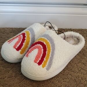 Womens Mia Cozy Rainbow Chenille Clog Slippers Cream Size 5/6 Fleece Lining NWT